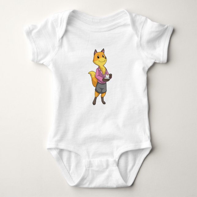 Fox as Secretary with Coffee Cup Baby Bodysuit (Front)
