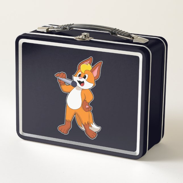 Fox as Singer with Microphone Metal Lunch Box (Front)