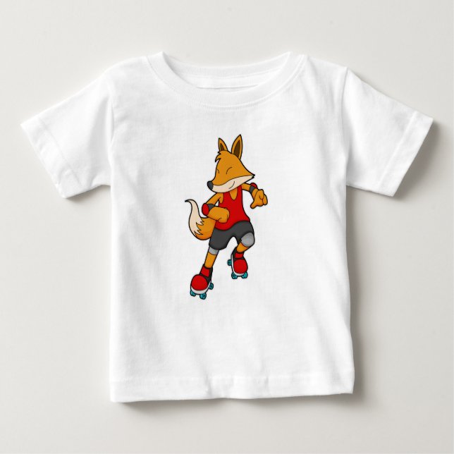 Fox as Skater with Roller skates Baby T-Shirt (Front)