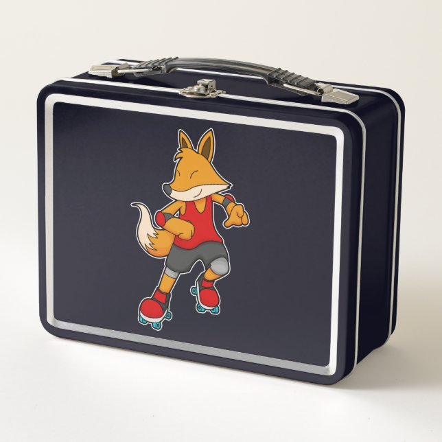 Fox as Skater with Roller skates Metal Lunch Box (Front)