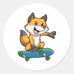 Fox as Skater with Skateboard Classic Round Sticker