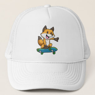 Fox as Skater with Skateboard Trucker Hat