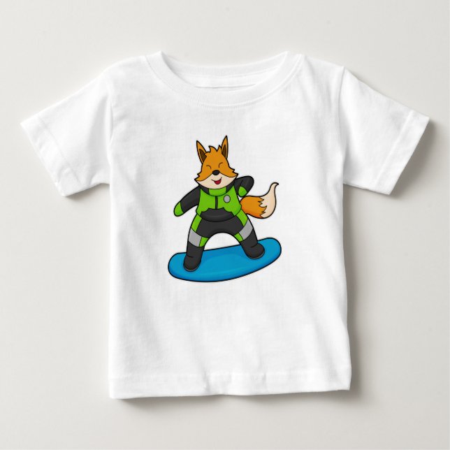 Fox as Snowboarder with Snowboard Baby T-Shirt (Front)