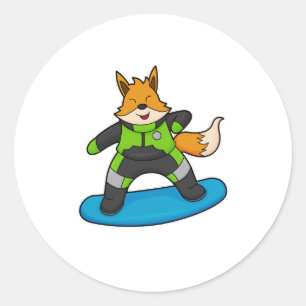 Fox as Snowboarder with Snowboard Classic Round Sticker