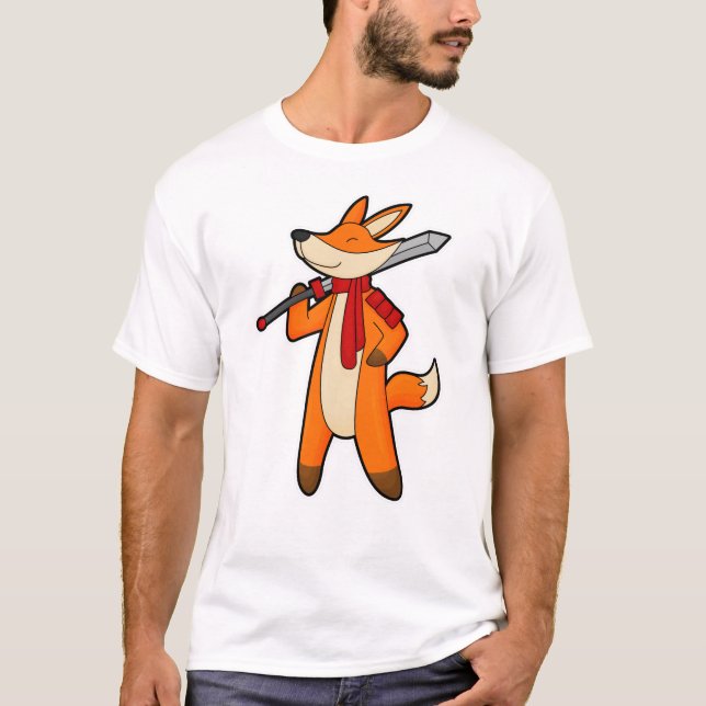 Fox as Warrior with Sword & Scarf T-Shirt (Front)