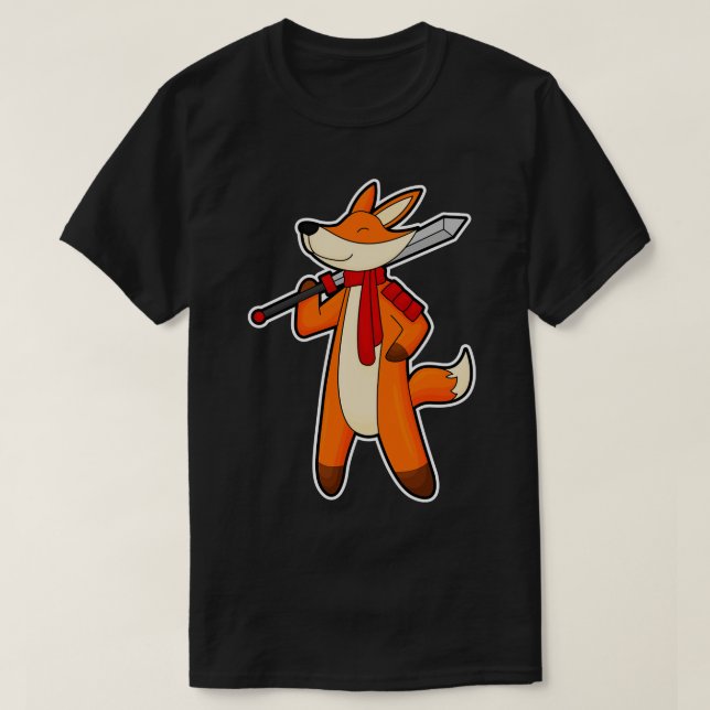 Fox as Warrior with Sword Scarf T-Shirt (Design Front)
