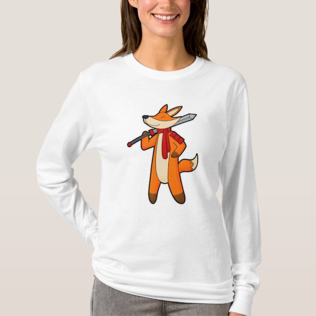 Fox as Warrior with Sword & Scarf T-Shirt (Front)