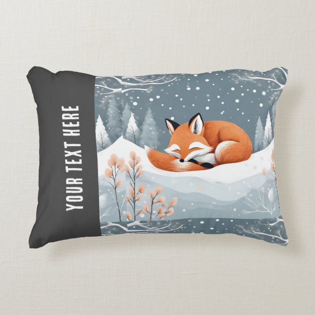 Fox Asleep in Winter Snow Cute Cosy Christmas Decorative Cushion (Front)