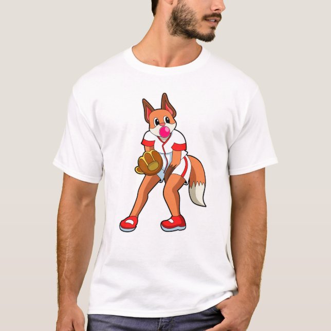 Fox at Baseball with Baseball glove T-Shirt (Front)