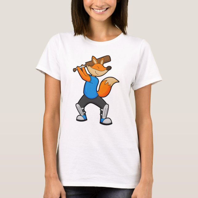 Fox at Cricket with Cricket bat T-Shirt (Front)