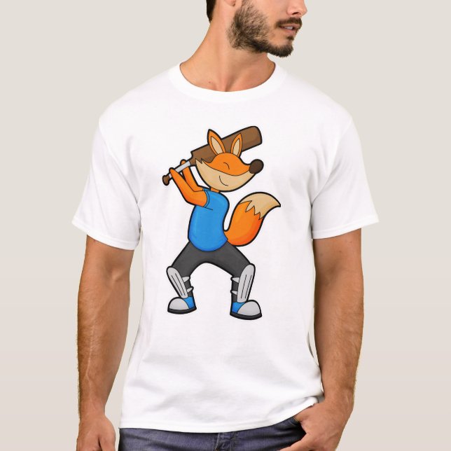 Fox at Cricket with Cricket bat T-Shirt (Front)
