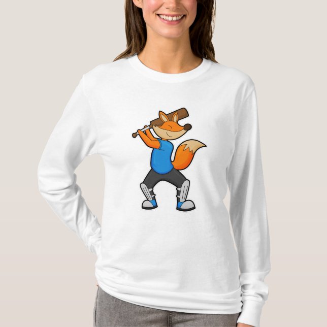 Fox at Cricket with Cricket bat T-Shirt (Front)