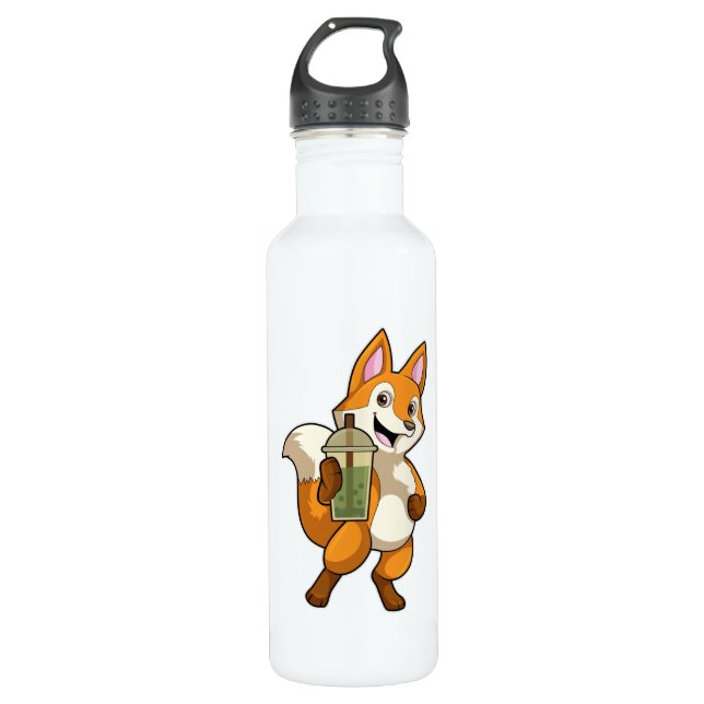 Fox at Drinking with Bubble Tea 710 Ml Water Bottle (Front)