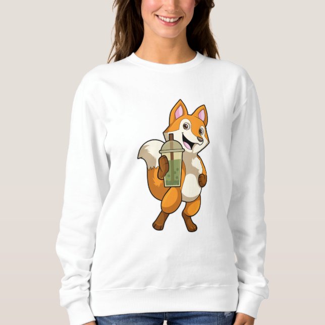 Fox at Drinking with Bubble Tea Sweatshirt (Front)