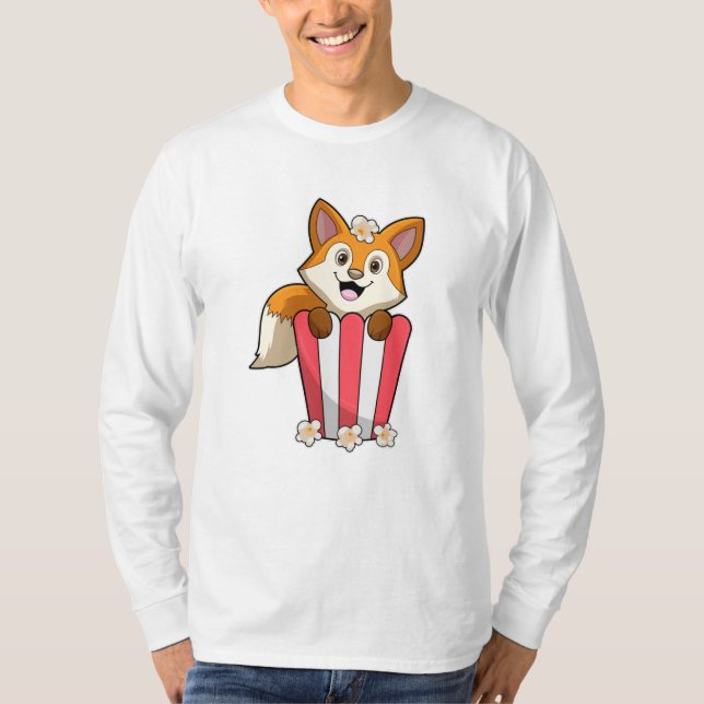 Fox at Eating with Popcorn T-Shirt (Front)