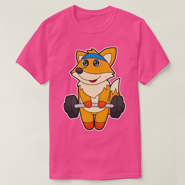 Fox At Fitness With Barbell  T-Shirt (Design Front)