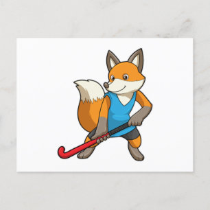 Fox at Hockey with Hockey bat Postcard