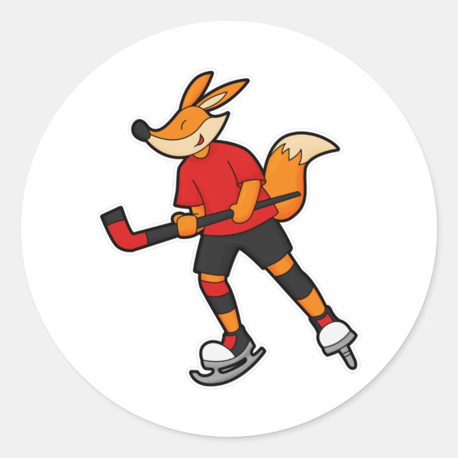 Fox at Hockey with Hockey stick Classic Round Sticker (Front)
