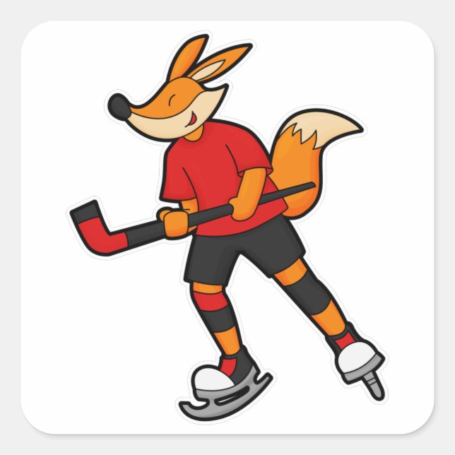 Fox at Hockey with Hockey stick Square Sticker (Front)