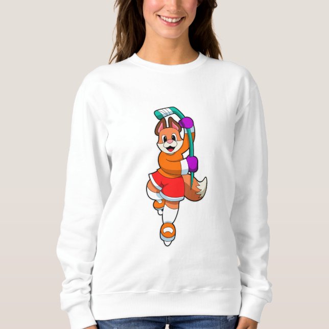 Fox at Ice hockey with Ice hockey stick Sweatshirt (Front)