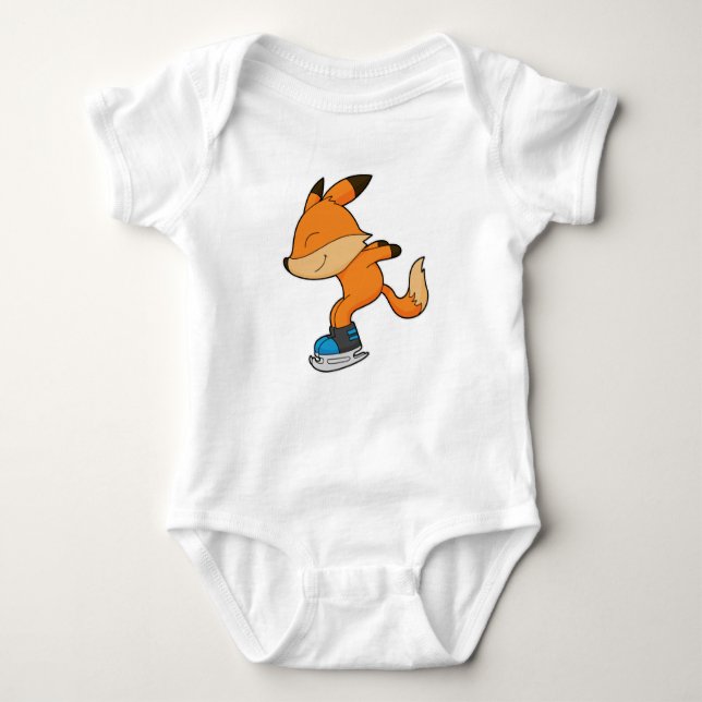 Fox at Ice skating with Ice skates Baby Bodysuit (Front)
