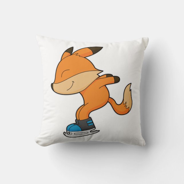 Fox at Ice skating with Ice skates Cushion (Front)
