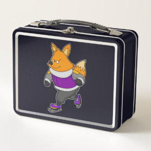 Fox at Ice skating with Ice skates & Glasses Metal Lunch Box