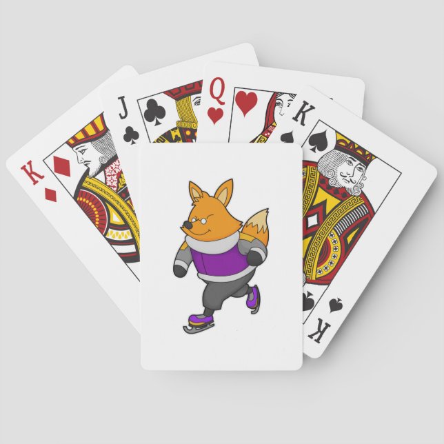 Fox at Ice skating with Ice skates & Glasses Playing Cards (Back)
