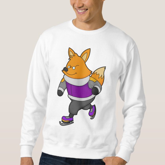Fox at Ice skating with Ice skates & Glasses Sweatshirt (Front)