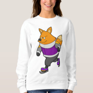 Fox at Ice skating with Ice skates & Glasses Sweatshirt