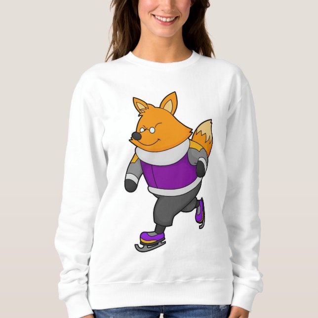 Fox at Ice skating with Ice skates & Glasses Sweatshirt (Front)