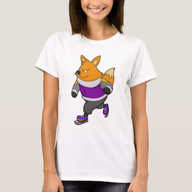 Fox at Ice skating with Ice skates & Glasses T-Shirt (Front)