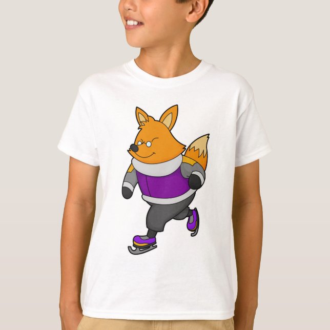 Fox at Ice skating with Ice skates & Glasses T-Shirt (Front)