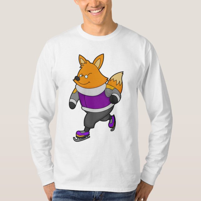 Fox at Ice skating with Ice skates & Glasses T-Shirt (Front)