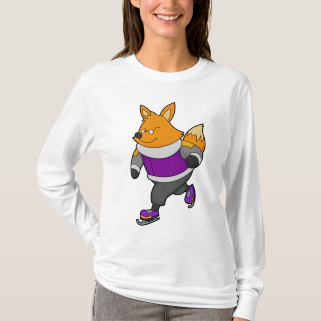 Fox at Ice skating with Ice skates & Glasses T-Shirt (Front)