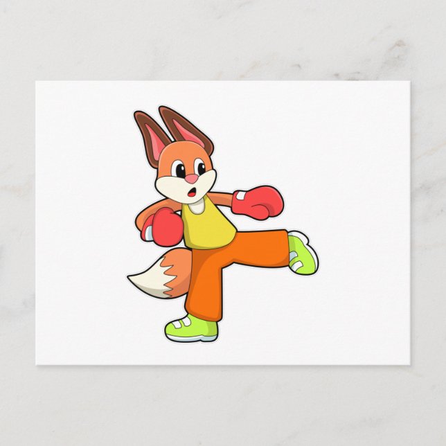 Fox at Martial arts Boxing with Boxing gloves Postcard (Front)