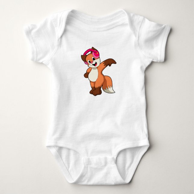 Fox at Music with Headphone Baby Bodysuit (Front)