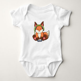Fox at Music with Headphone Baby Bodysuit