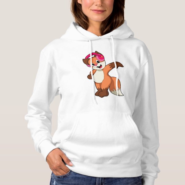 Fox at Music with Headphone Hoodie (Front)