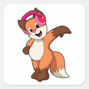 Fox at Music with Headphone Square Sticker