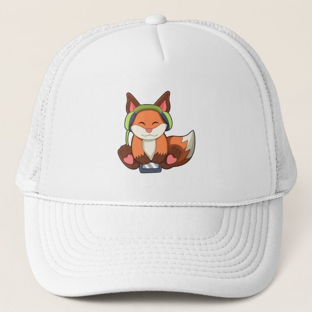 Fox at Music with Headphone Trucker Hat (Front)