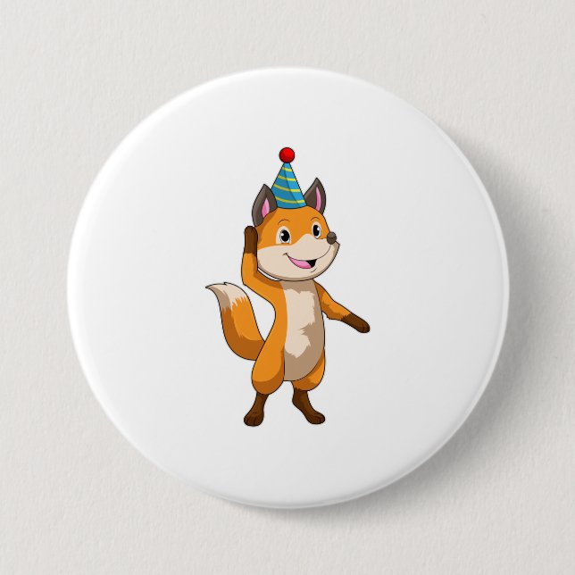 Fox at Party with Party hat 7.5 Cm Round Badge (Front)