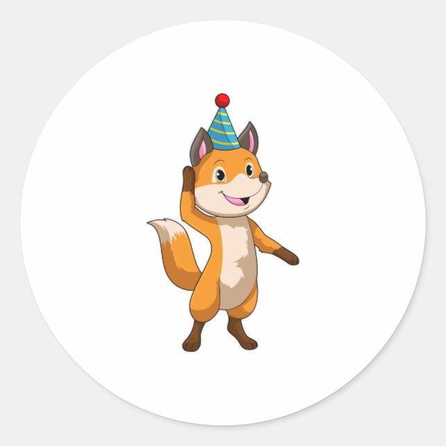 Fox at Party with Party hat Classic Round Sticker (Front)