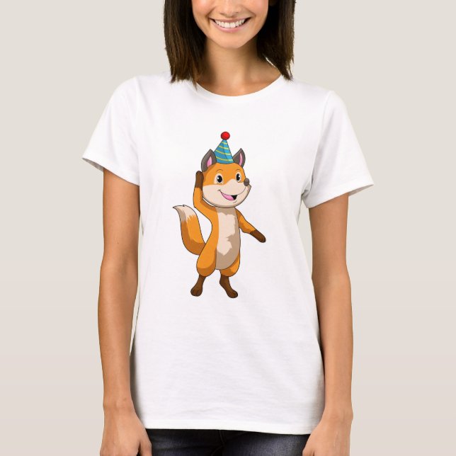Fox at Party with Party hat T-Shirt (Front)