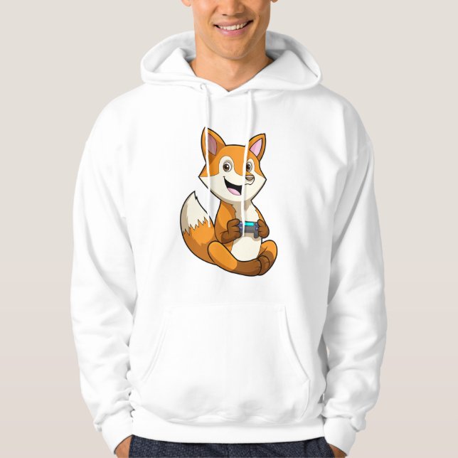 Fox at Playing with Controller Hoodie (Front)