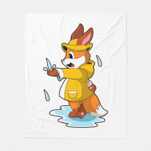 Fox at Rain with Rain drops Fleece Blanket