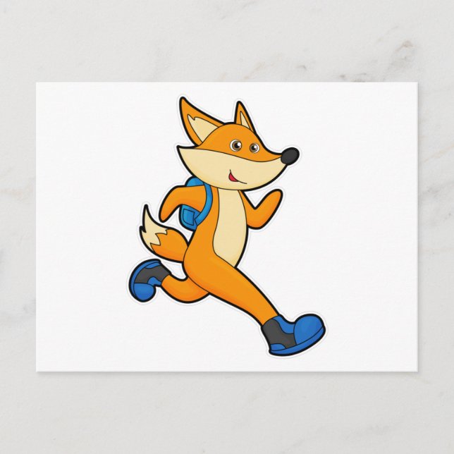 Fox at Running with Backpack Postcard (Front)