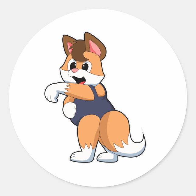 Fox at Swimming with Swimsuit Classic Round Sticker (Front)