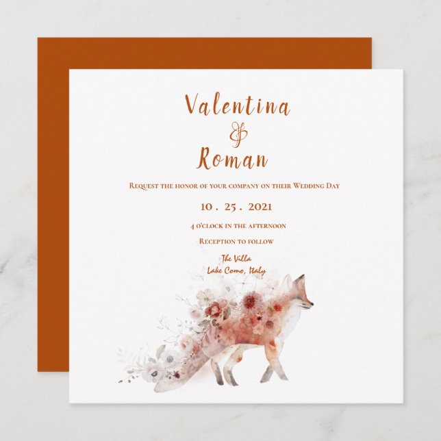 Fox & Autumn Florals Wedding Invitation (Front/Back)