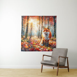 Fox Autumn Forest Watercolor Tapestry
